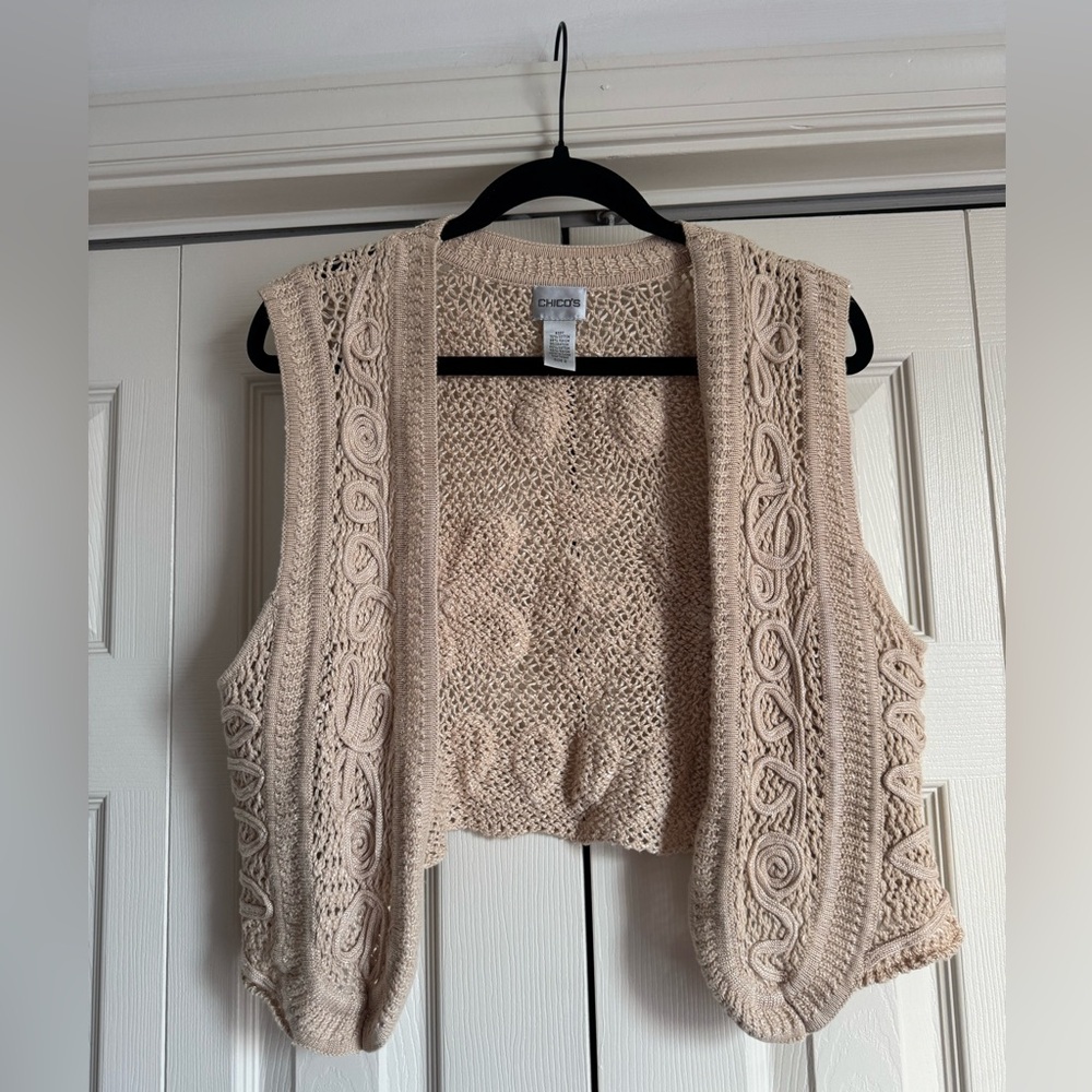 Chico's Brand Bolero Crochet Knit Vest Beige